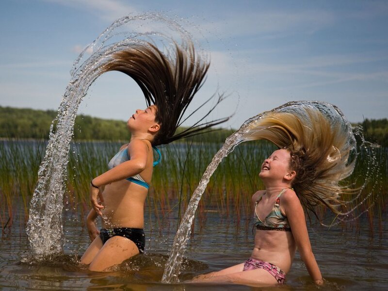 Two Girls in Water — Blue, Playful
