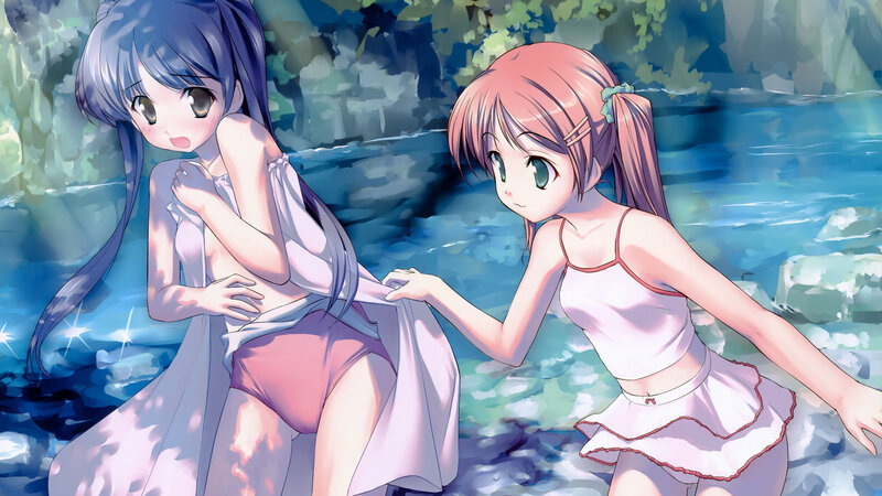 Two Girls in Water — Blue, Serene, Afternoon, Anime, River