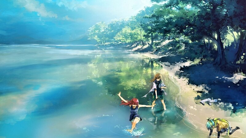 Two Girls in Water — Blue, Serene, Afternoon, Digital Art