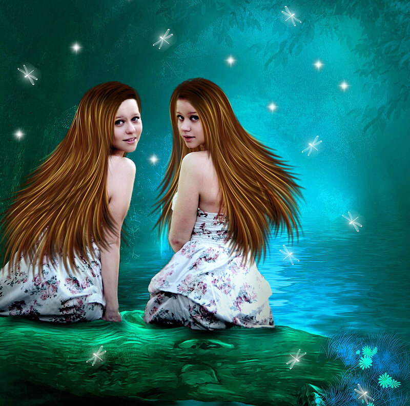 Two Girls in Water — Green, Serene