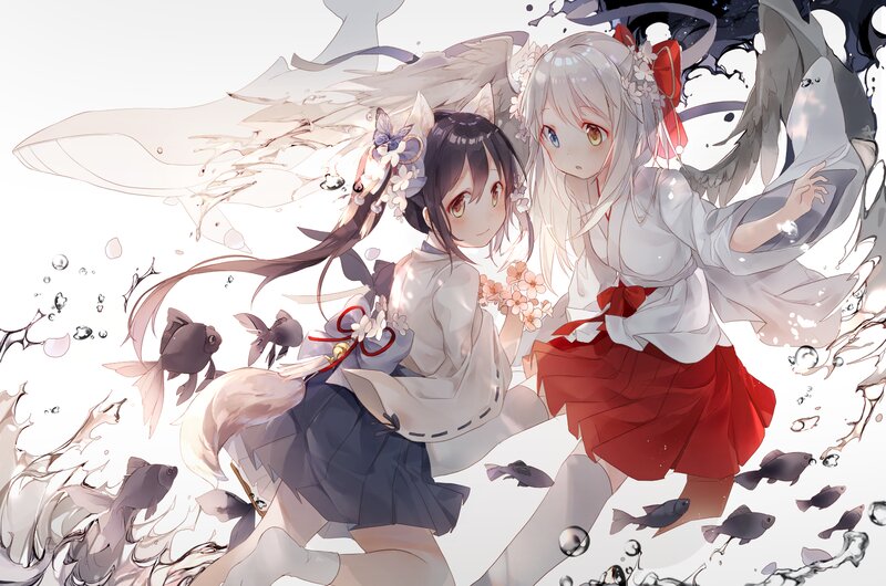 Two Girls in Water — White, Serene