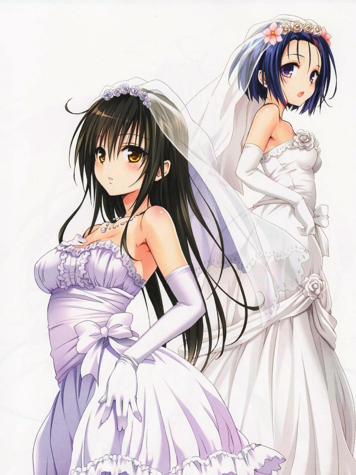 Two girls in wedding dresses