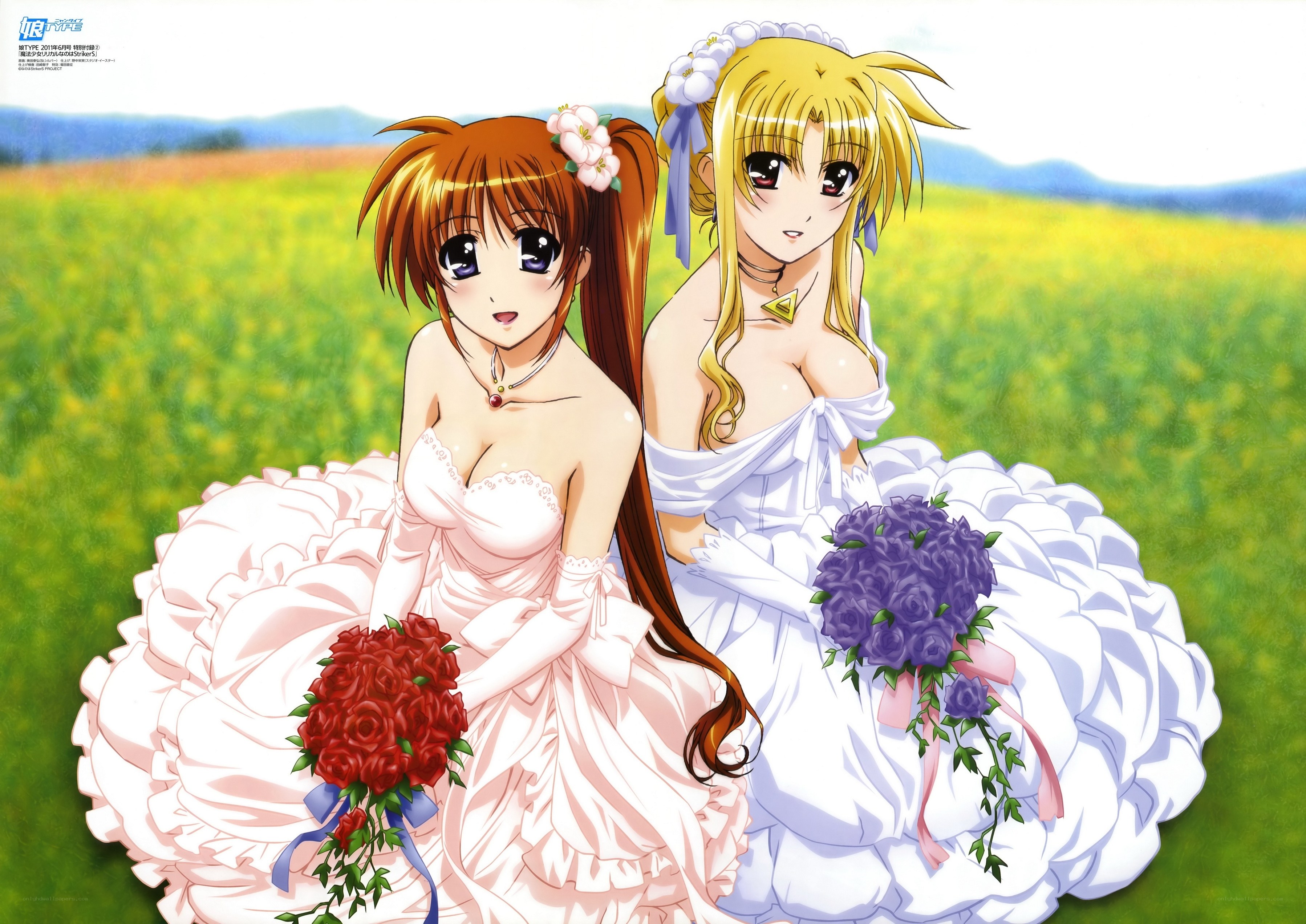Two girls in wedding dresses