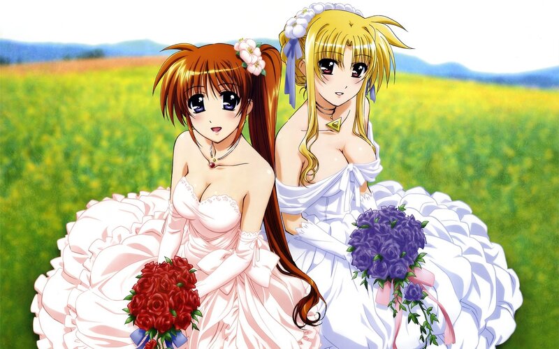 Two girls in wedding dresses