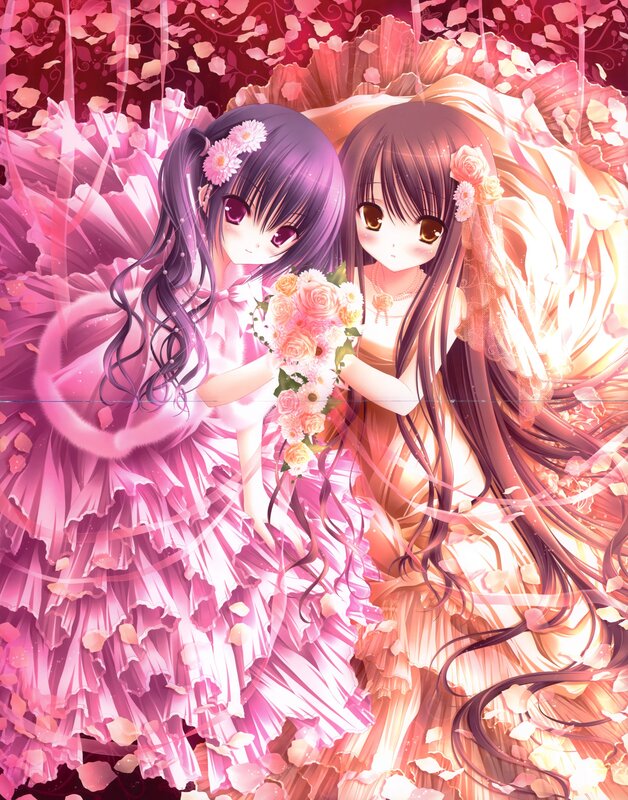 Two girls in wedding dresses