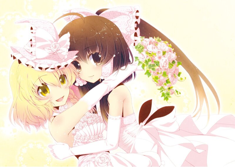 Two girls in wedding dresses
