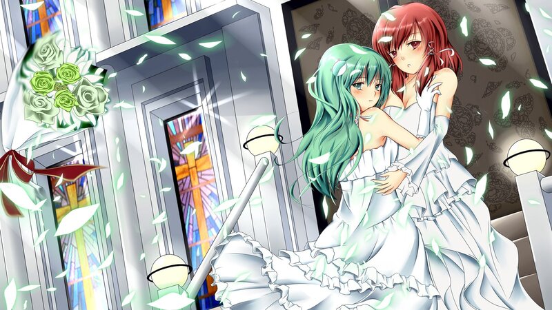 Two girls in wedding dresses