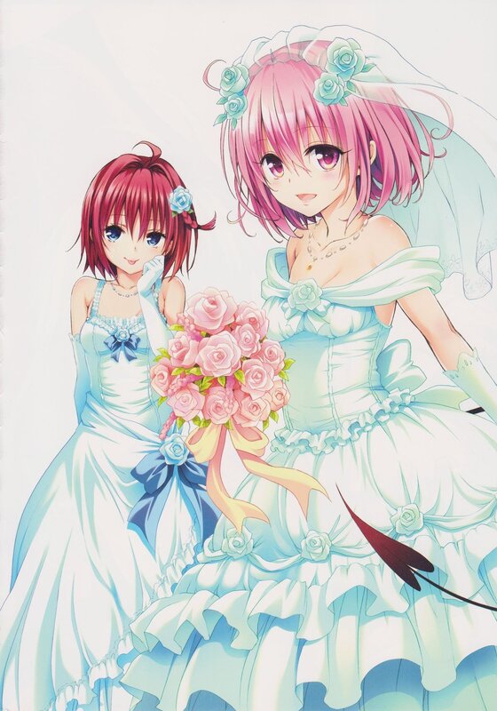 Two Girls in Wedding Dresses — Blue, Happy
