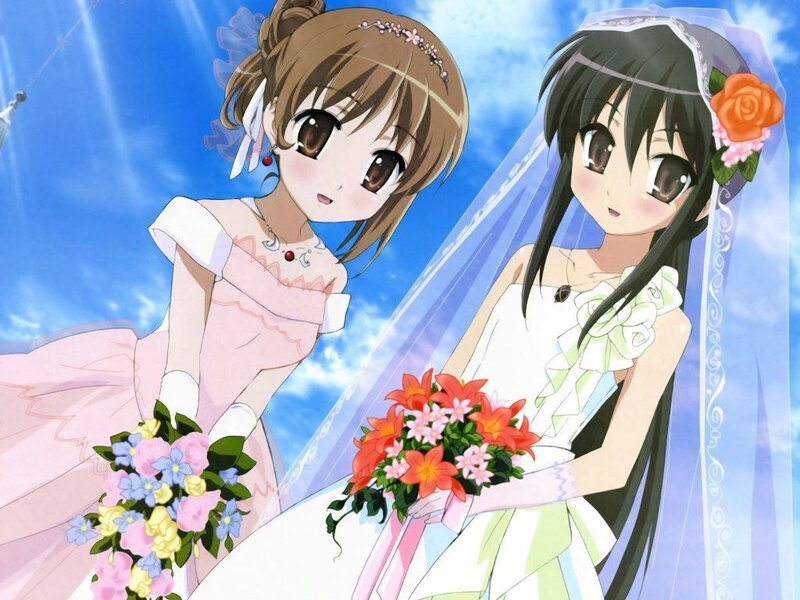 Two Girls in Wedding Dresses — Blue