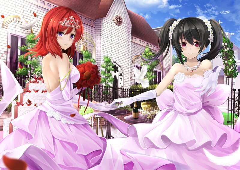 Two Girls in Wedding Dresses — Pink, Celebratory