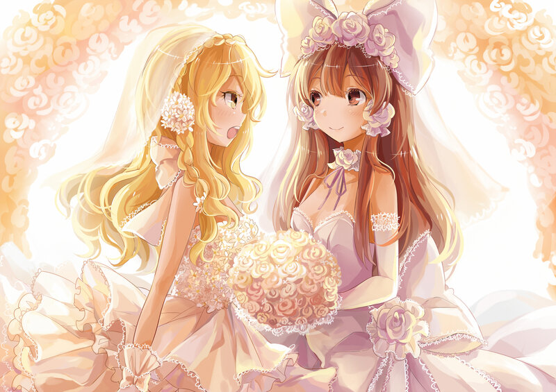 Two Girls in Wedding Dresses — Pink, Joyful
