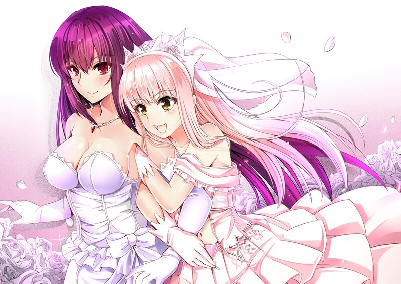 Two Girls in Wedding Dresses — Pink, Romantic
