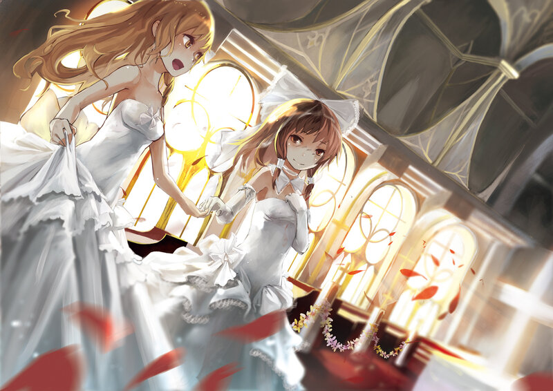 Two Girls in Wedding Dresses — White, Dramatic