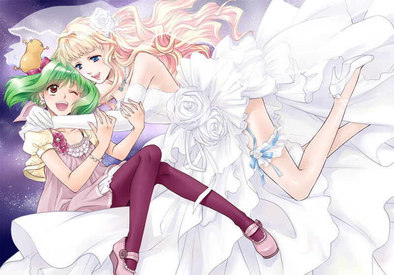Two Girls in Wedding Dresses — White, Joyful, Night