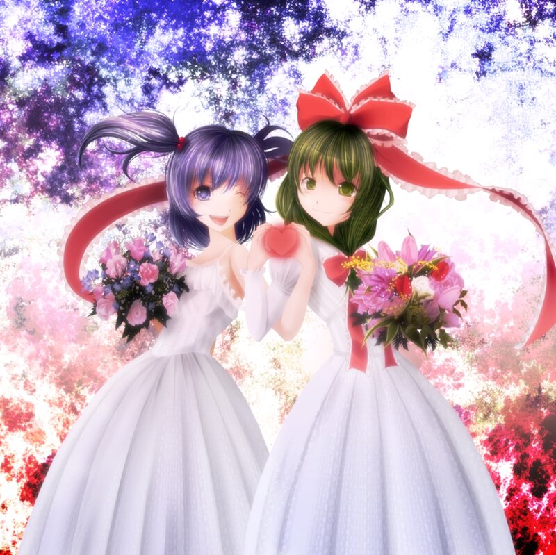 Two Girls in Wedding Dresses — White, Joyful