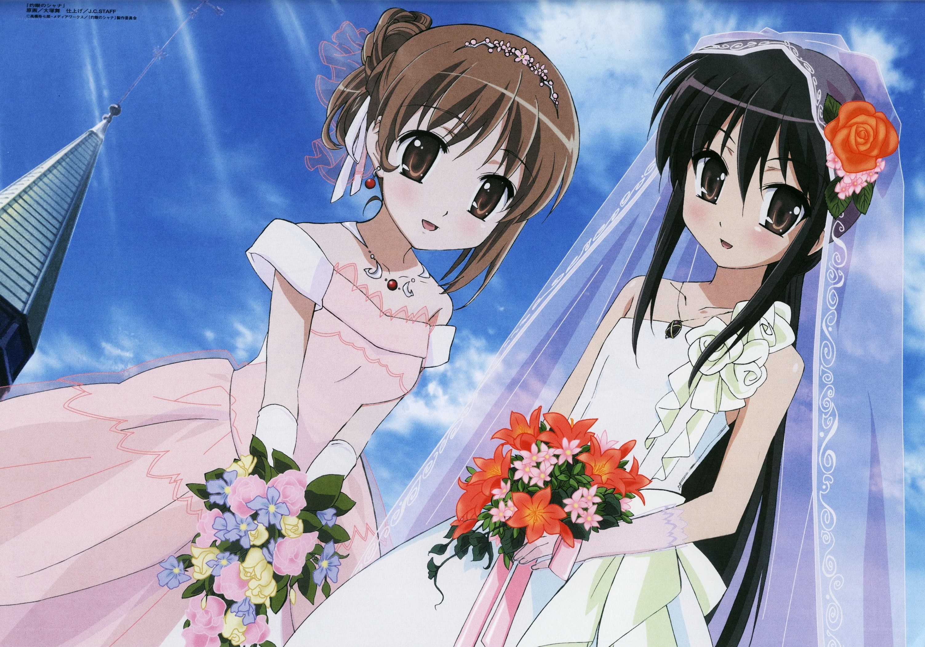 Two girls in wedding dresses