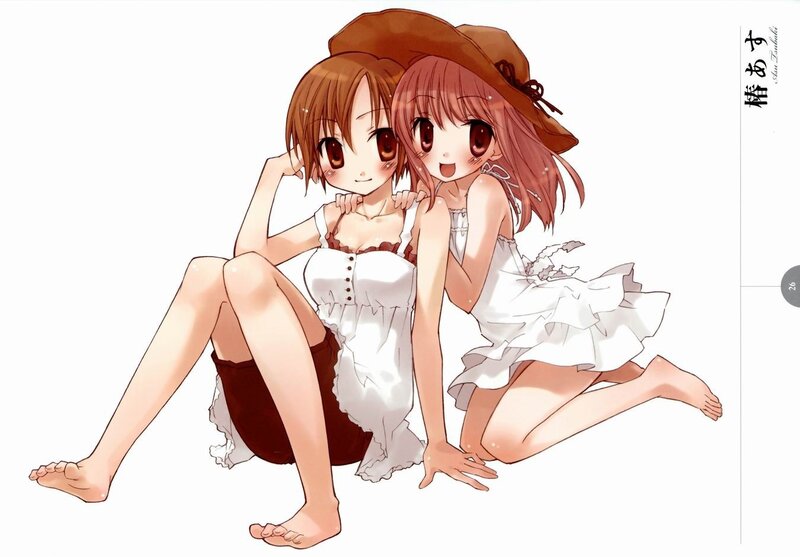 Two Girls in White Dresses — Cheerful, Anime