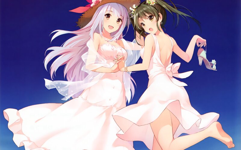 Two Girls in White Dresses — Playful