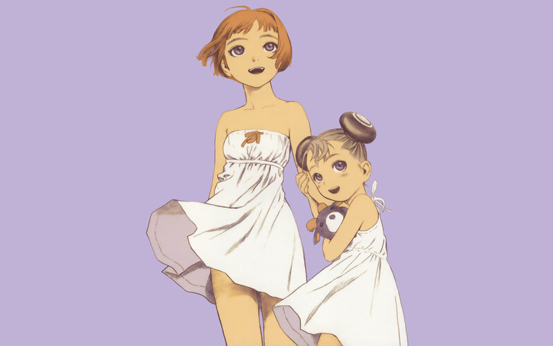 Two Girls in White Dresses — Purple, Calm