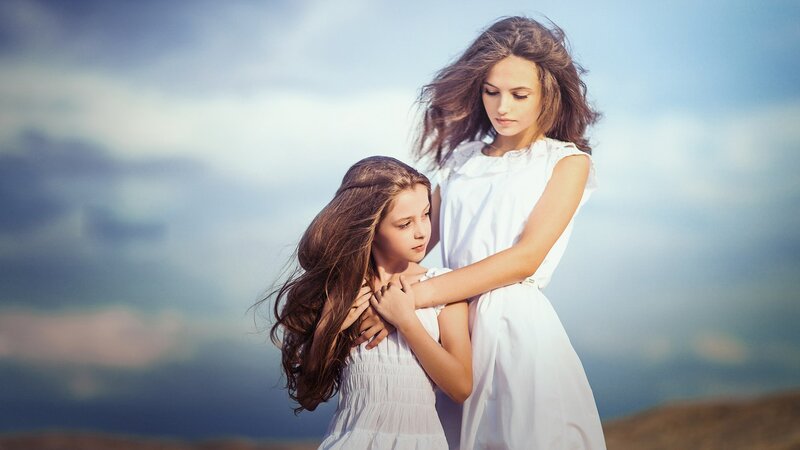 Two Girls in White Dresses — Serene, Afternoon, Photograph