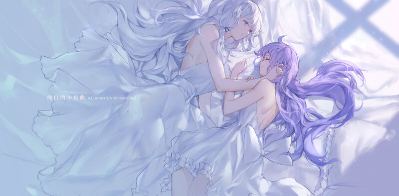 Two Girls in White Dresses — Serene, Digital Art, Hair
