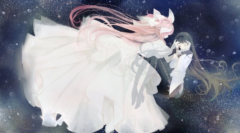 Two Girls in White Dresses — Serene, Night, Digital Art