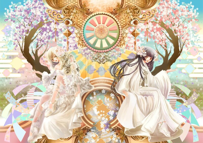 Two Girls in White Dresses — Serene, Spring, Digital Art