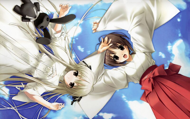 Two girls in white robes