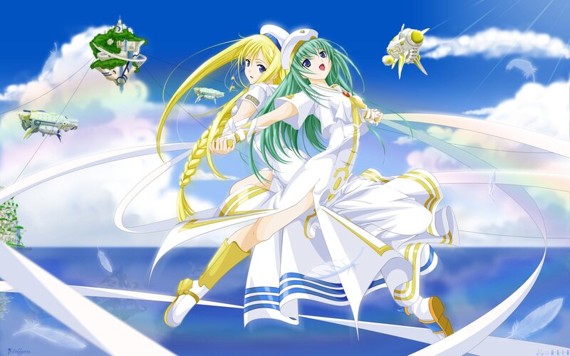 Two Girls in White Uniforms — Blue