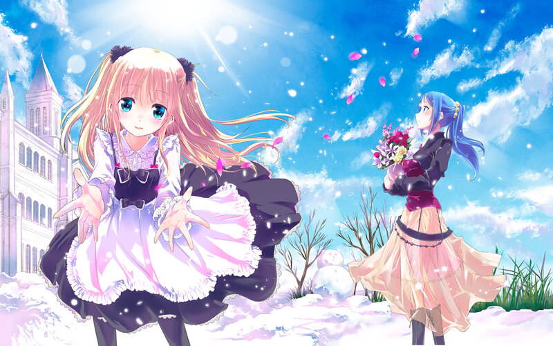 Two Girls in Winter — Blue, Serene, Anime