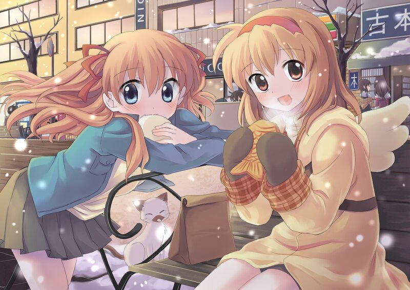Two girls in winter city
