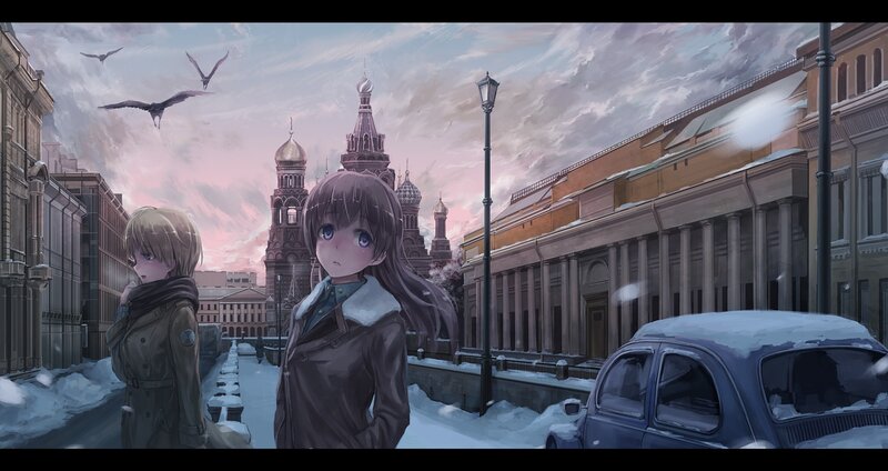 Two Girls in Winter City — Gray