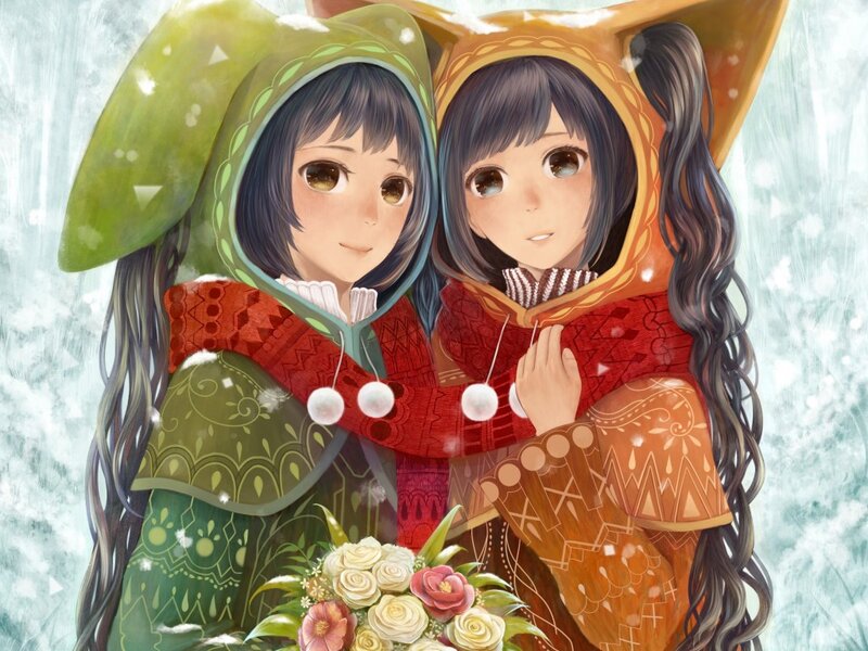 Two Girls in Winter Cloaks