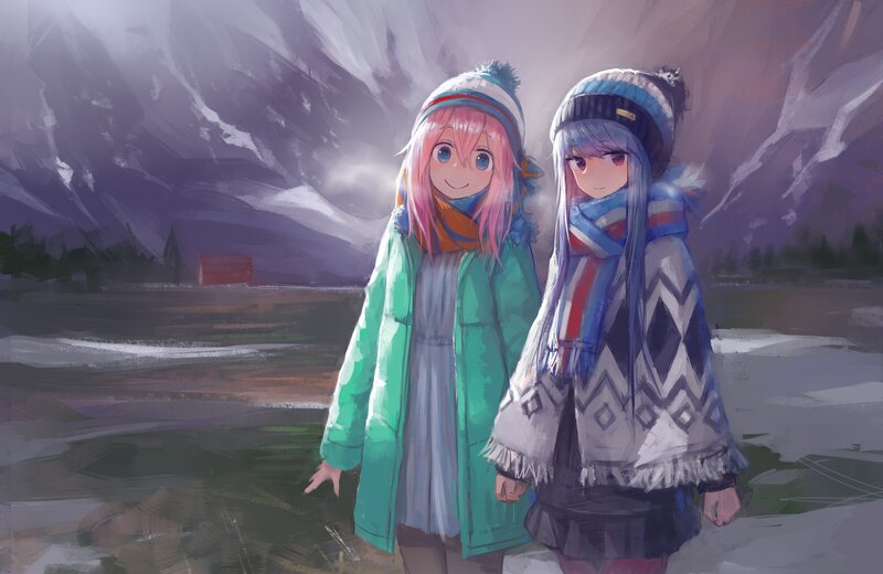 Two Girls in Winter Clothes — Green
