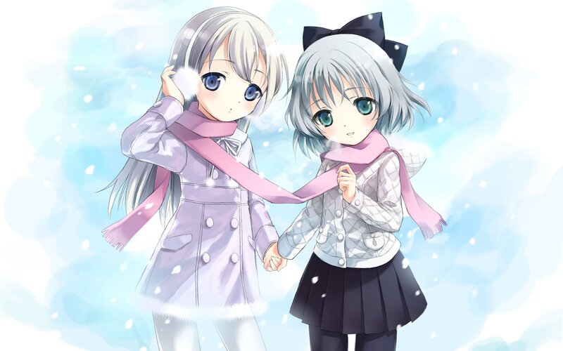 Two Girls in Winter Clothes — White, Calm, Anime