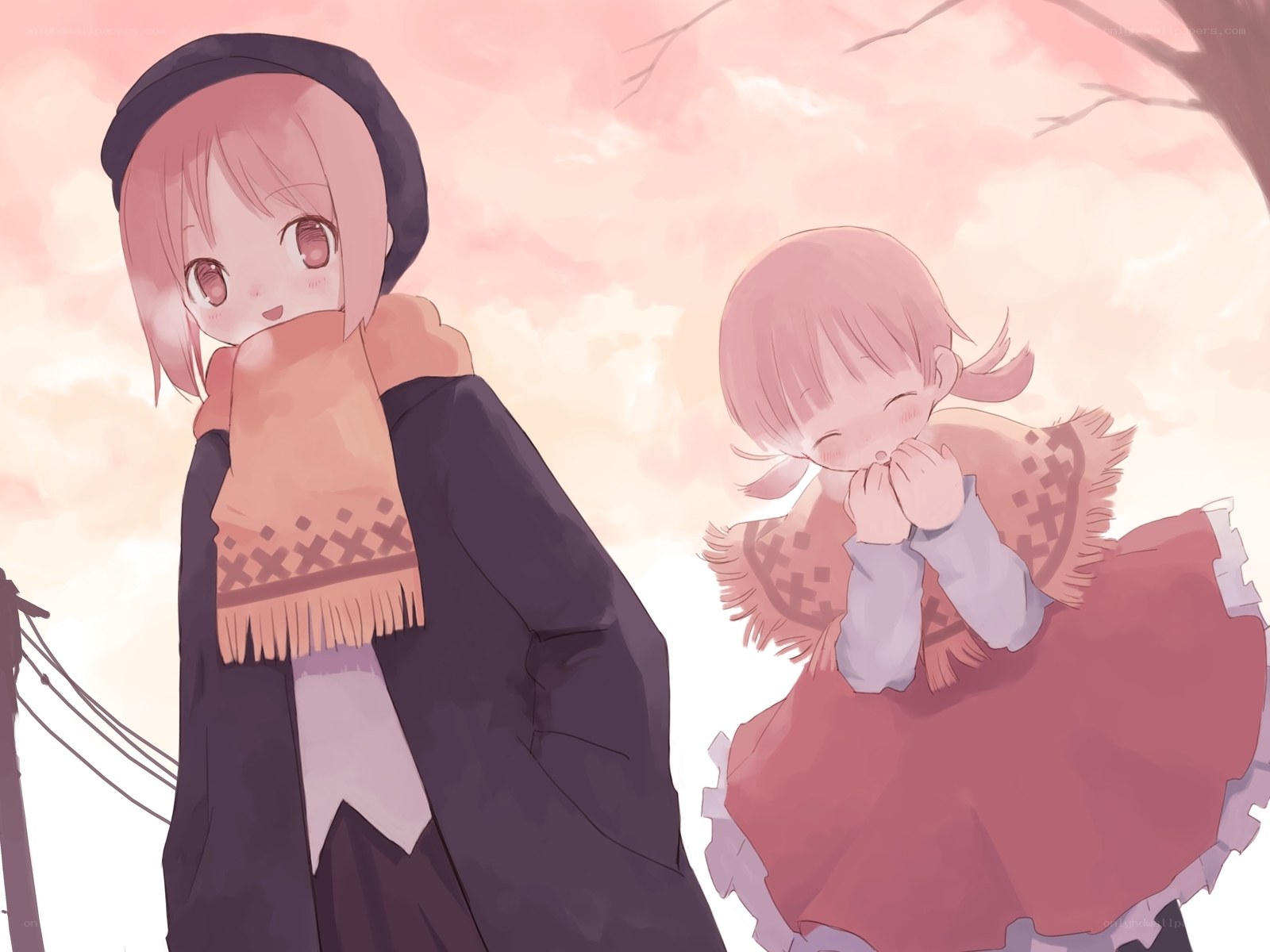 Two girls in winter clothes