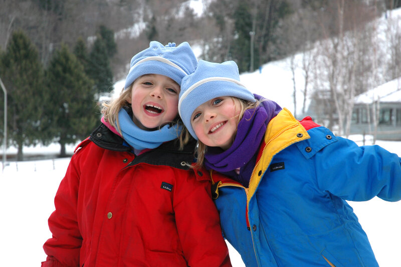Two Girls in Winter Coats — Blue