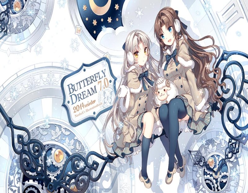 Two Girls in Winter Coats — White, Festive
