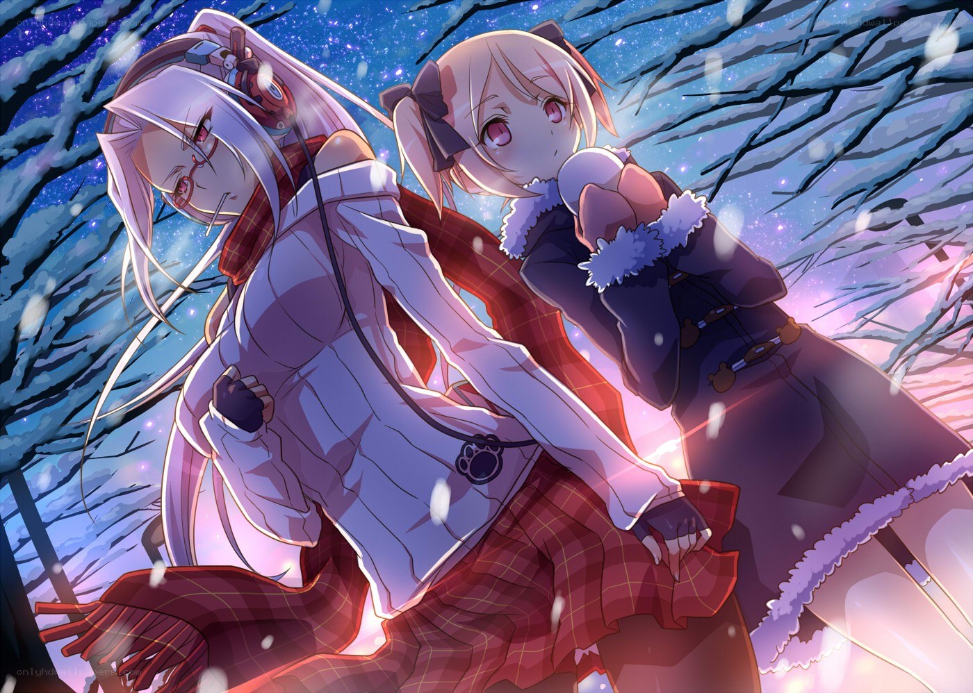 Two girls in winter forest