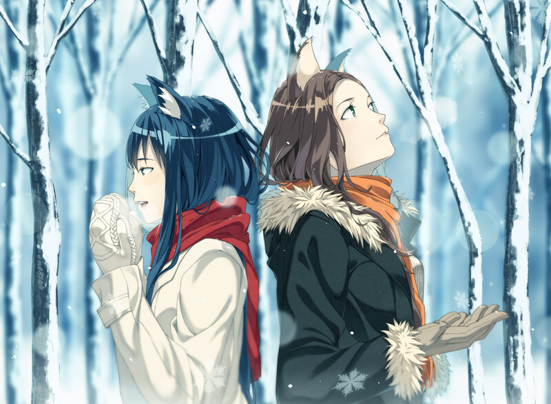 Two Girls in Winter Forest — Blue, Serene