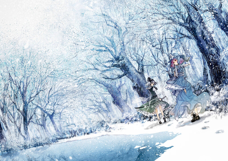 Two Girls in Winter Forest — Blue