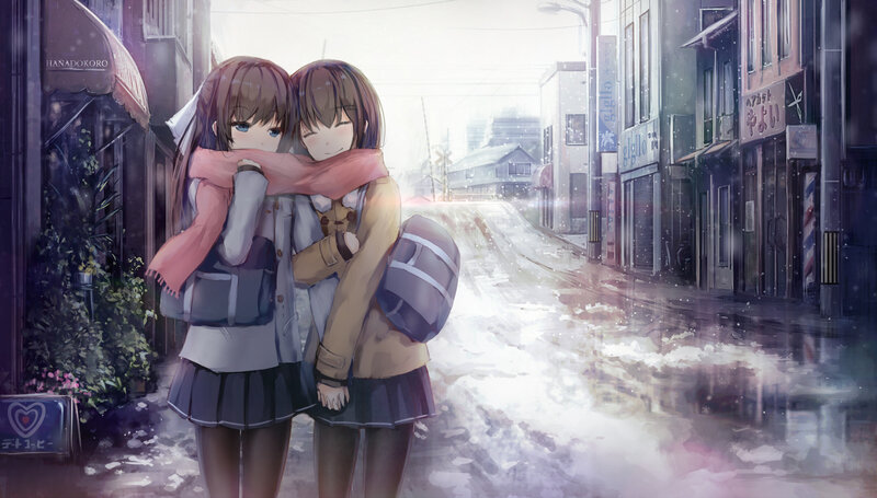 Two Girls in Winter — Purple, Calm, Anime