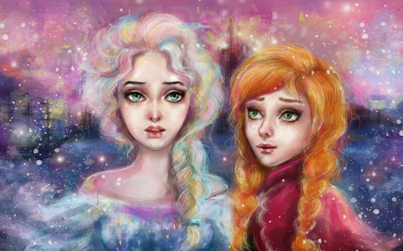 Two Girls in Winter — Purple, Dramatic