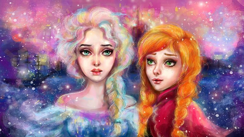 Two Girls in Winter — Purple, Dreamy, Night