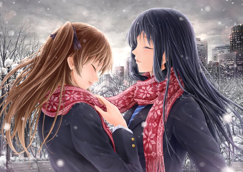 Two Girls in Winter — Red, Serene