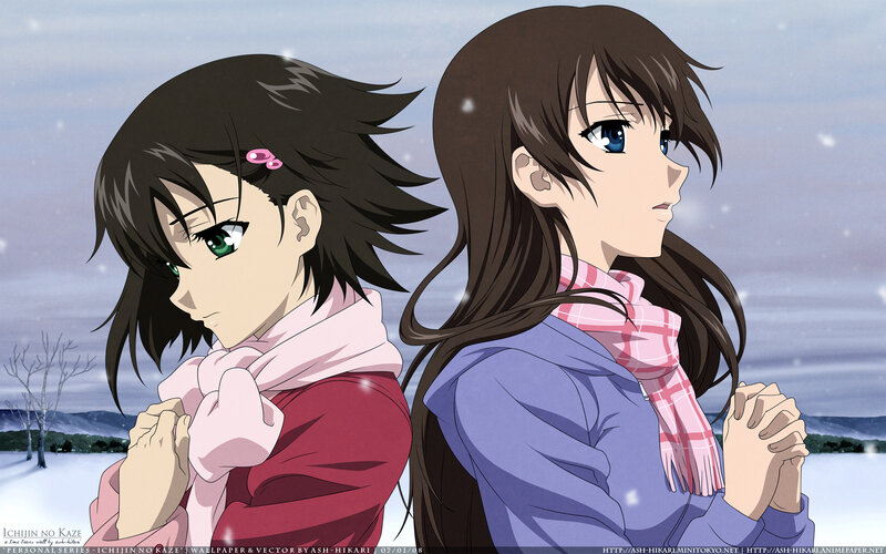 Two girls in winter scene
