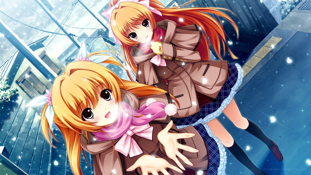 two girls in winter scene
