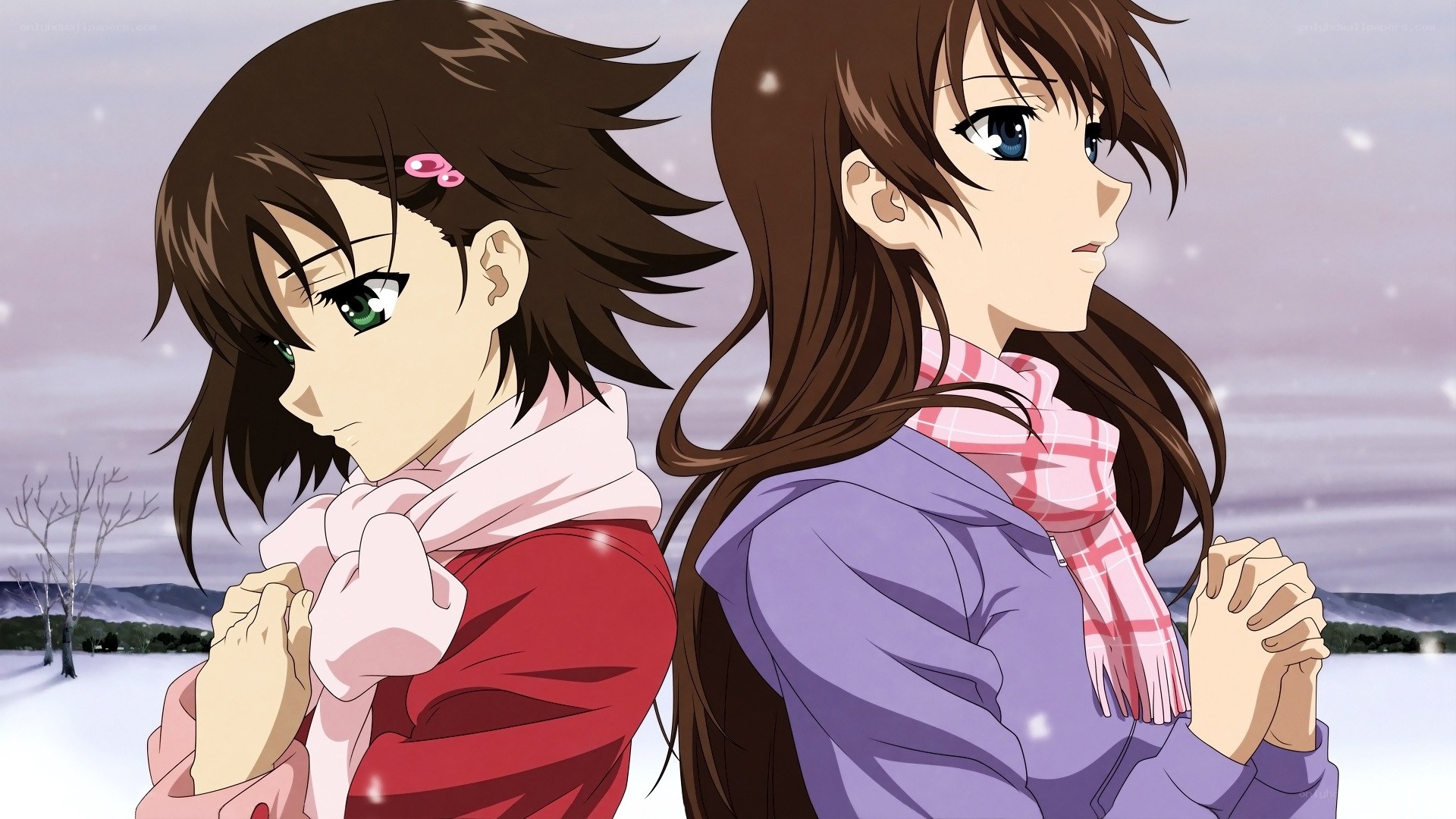 two girls in winter scene