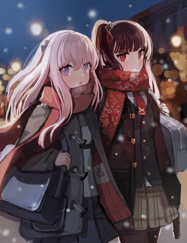 Two Girls in Winter — White, Calm, Night