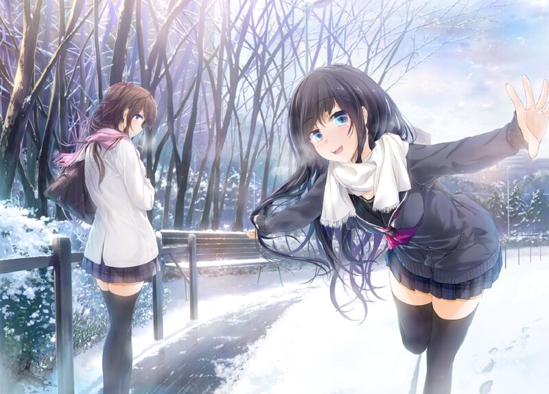 Two Girls in Winter — White, Peaceful, Anime
